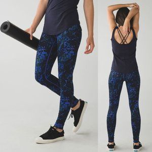 Lululemon Blue Printed Luon High Rise Roll Down Wunder Under Tights